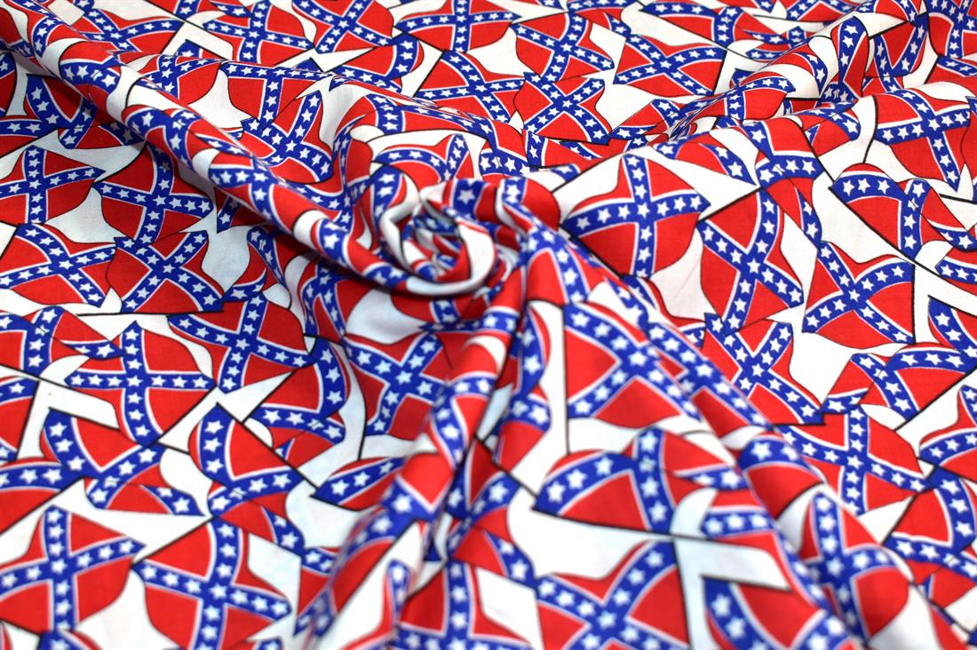 Red & Blue Confederate American Flag Printed 100% Cotton Fabric
