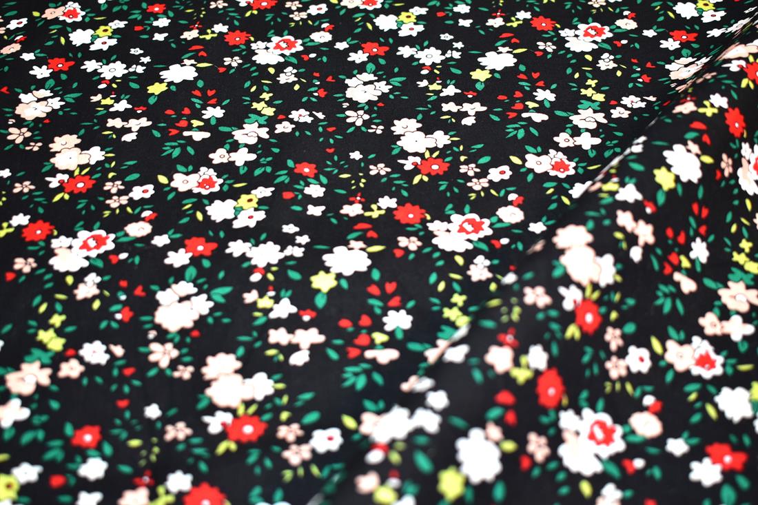 Black Floral Printed 100% Cotton Popin Fabric