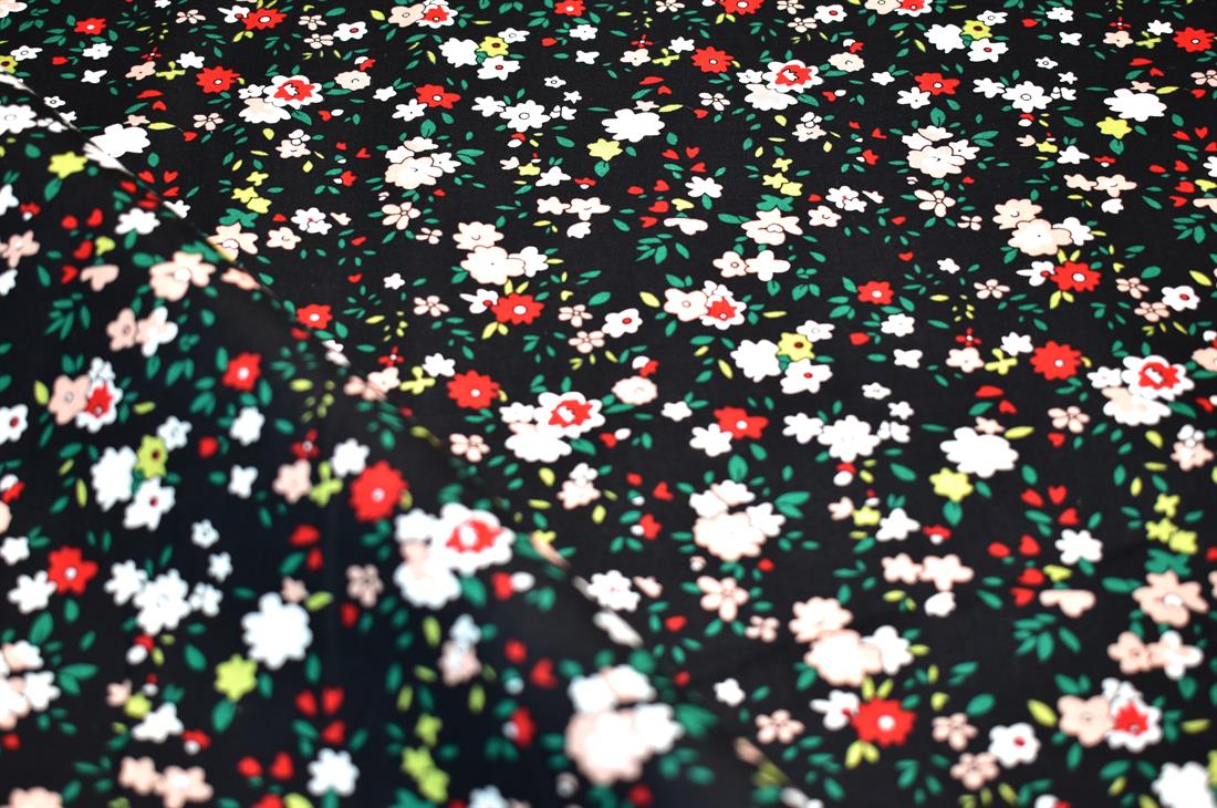 Black Floral Printed 100% Cotton Popin Fabric