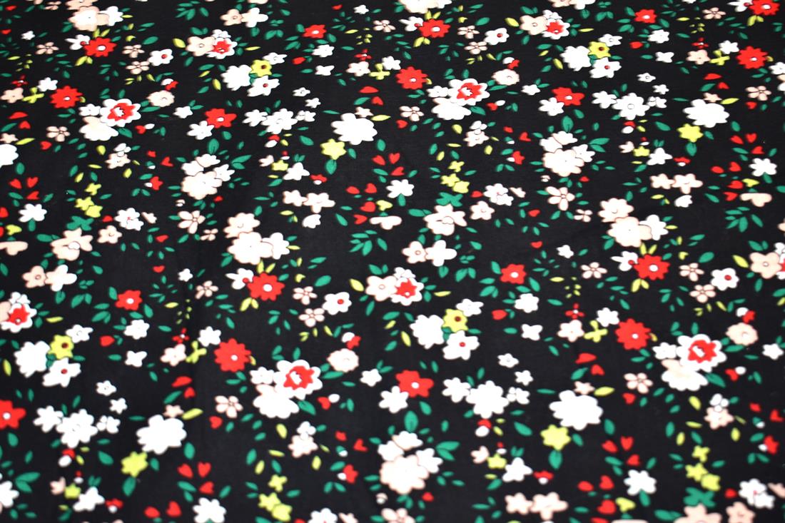 Black Floral Printed 100% Cotton Popin Fabric