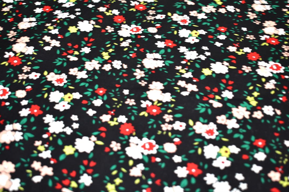 Black Floral Printed 100% Cotton Popin Fabric