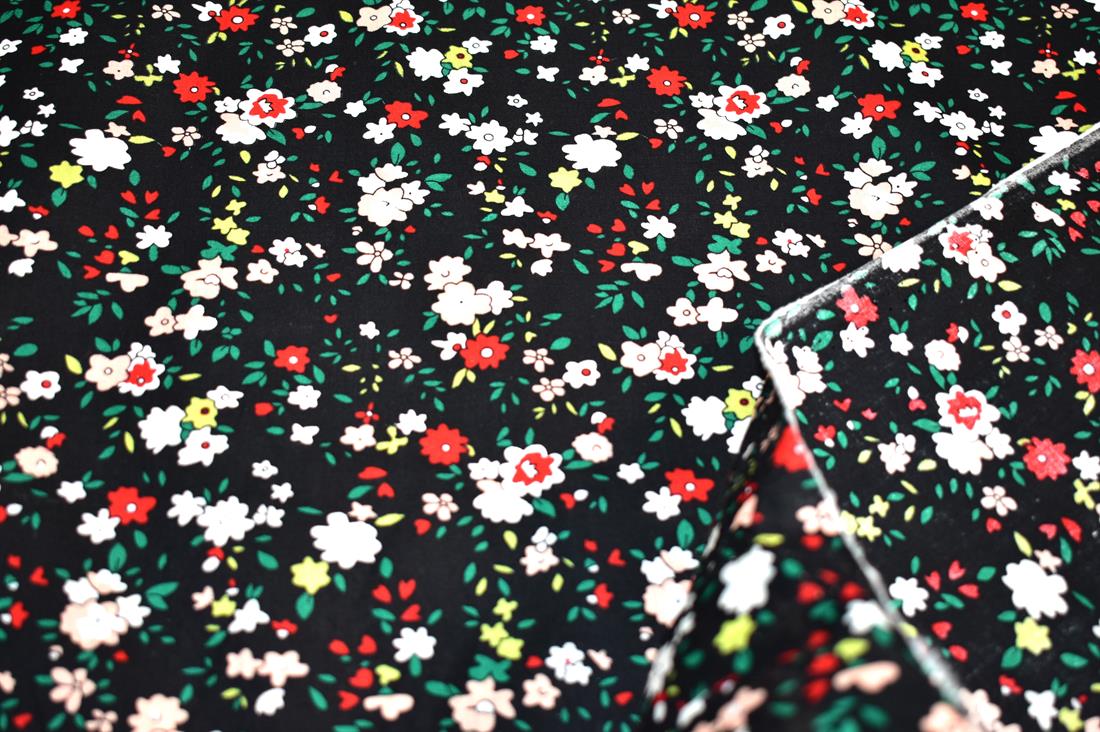 Black Floral Printed 100% Cotton Popin Fabric