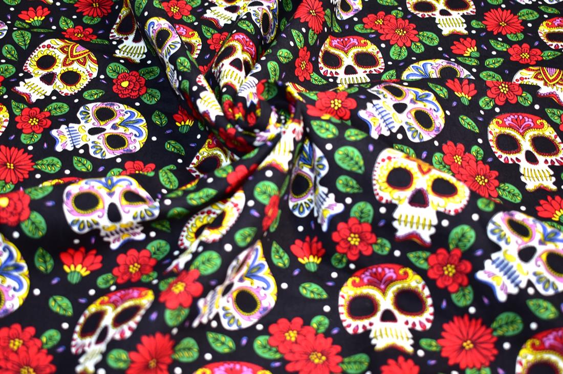Black Skull Printed 100% Cotton Fabric