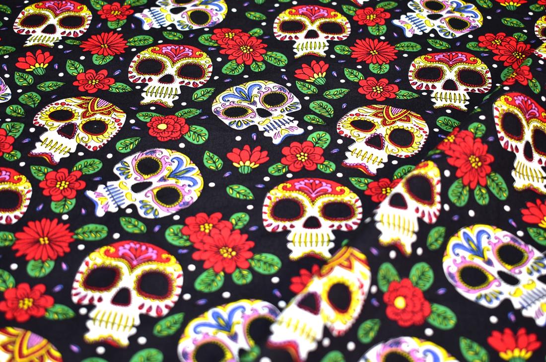 Black Skull Printed 100% Cotton Fabric