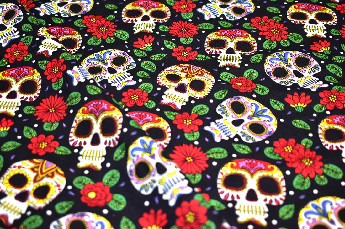 Black Skull Printed 100% Cotton Fabric