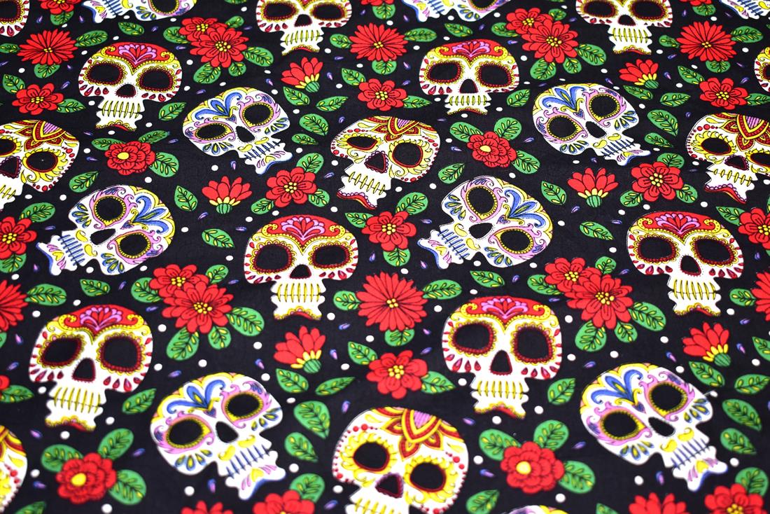 Black Skull Printed 100% Cotton Fabric