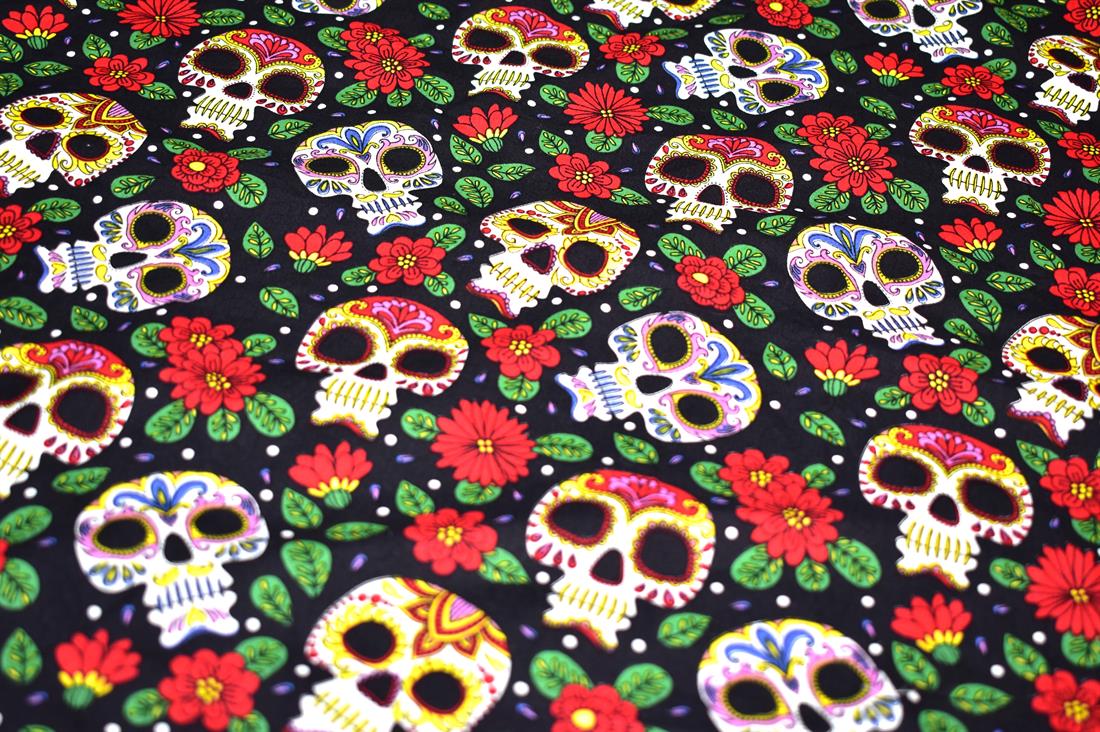 Black Skull Printed 100% Cotton Fabric