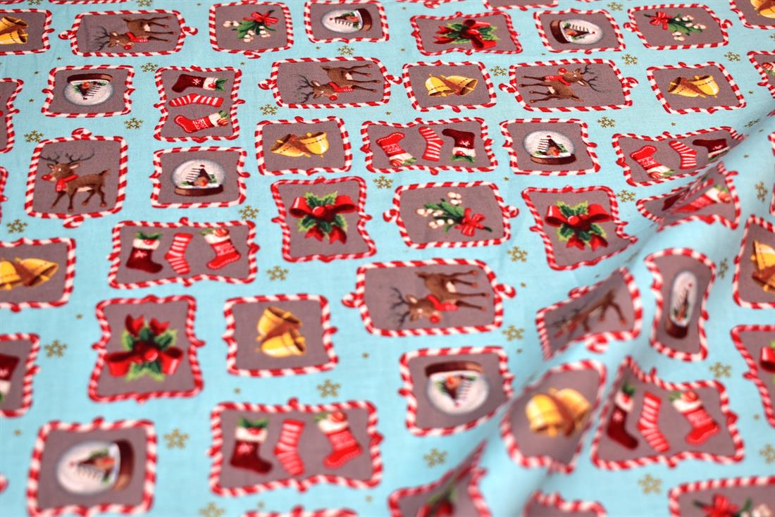Blue Christmas Printed 100% Cotton Fabric