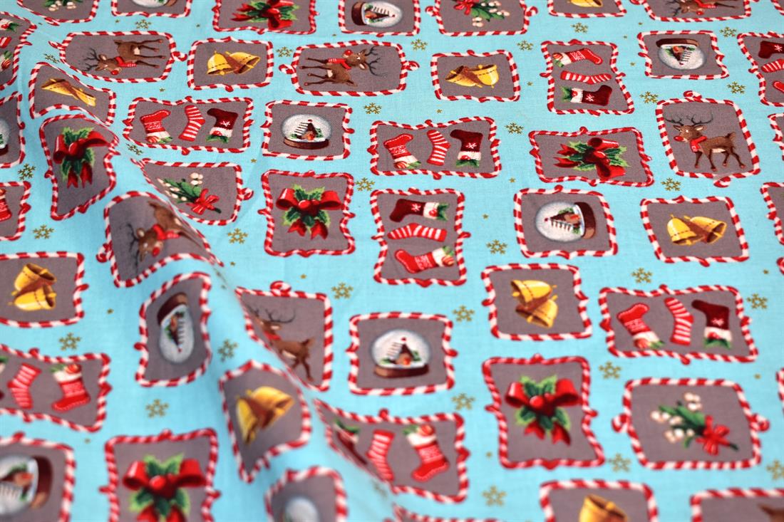 Blue Christmas Printed 100% Cotton Fabric