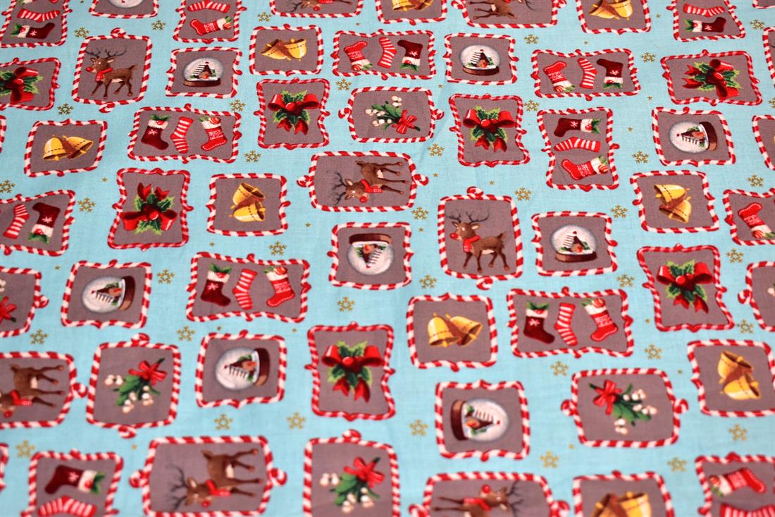 Blue Christmas Printed 100% Cotton Fabric