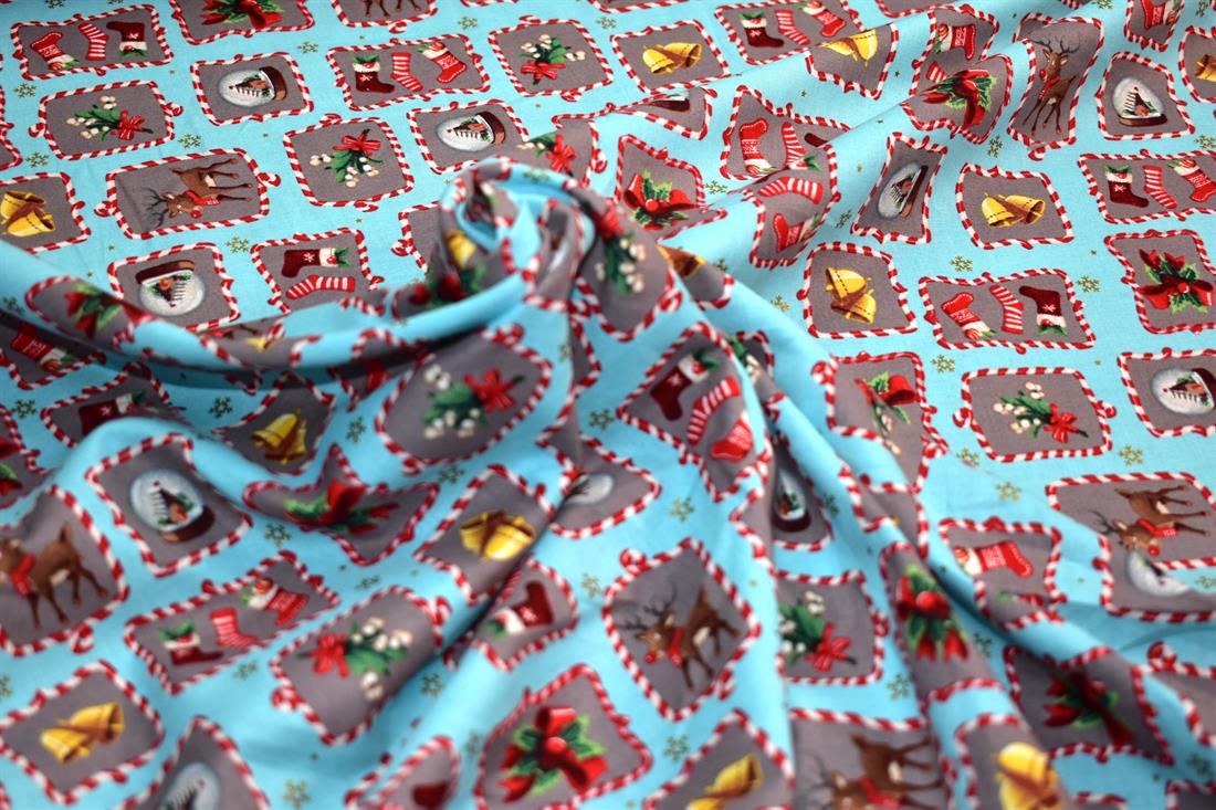Blue Christmas Printed 100% Cotton Fabric