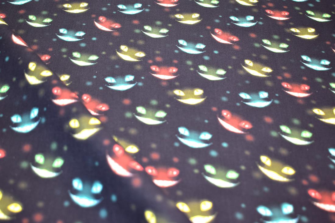 Black Halloween Cheshire Critters Printed 100% Cotton Fabric