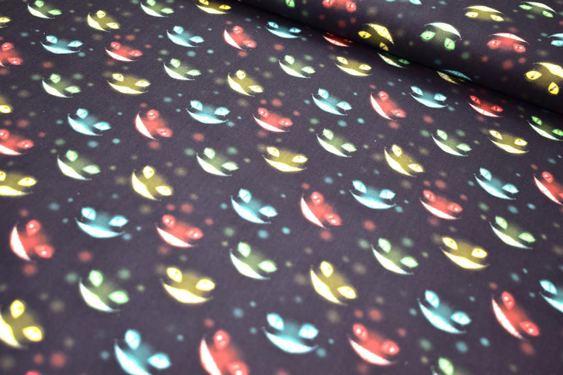 Black Halloween Cheshire Critters Printed 100% Cotton Fabric