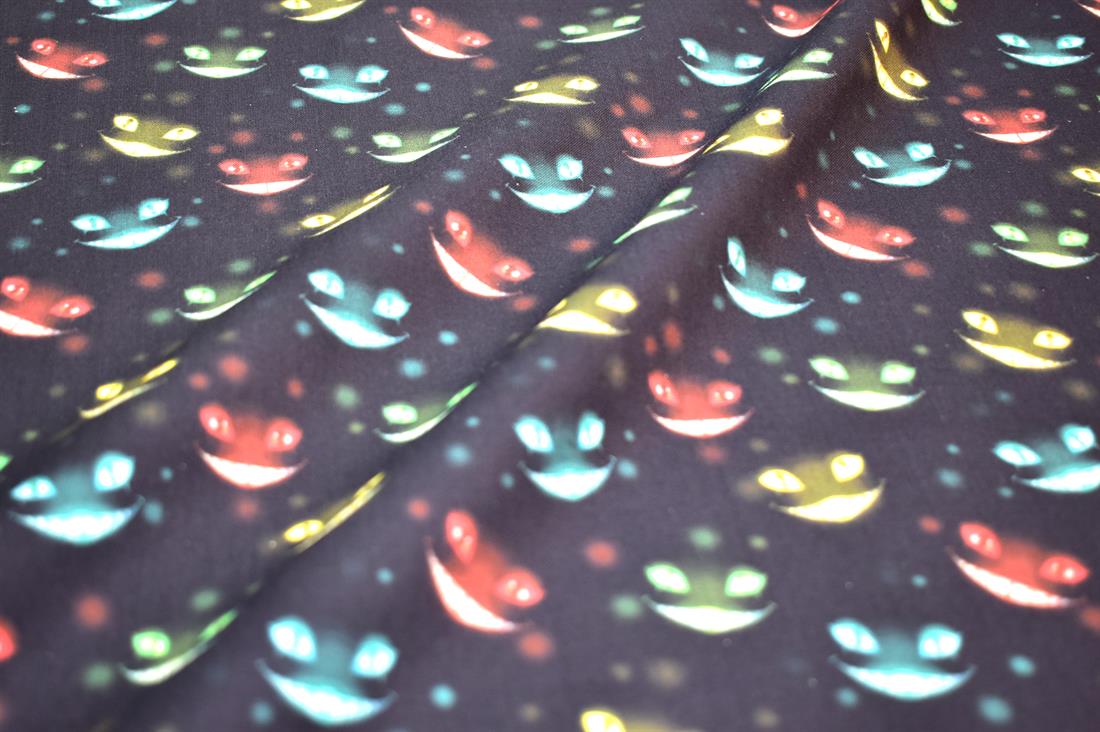 Black Halloween Cheshire Critters Printed 100% Cotton Fabric