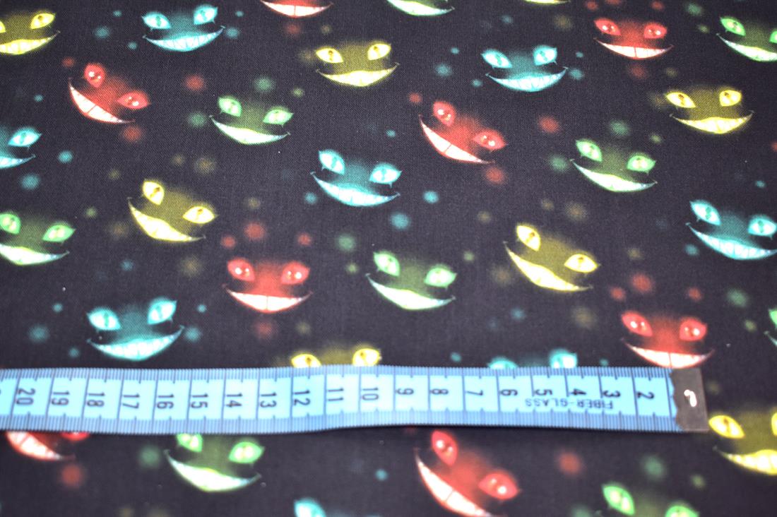 Black Halloween Cheshire Critters Printed 100% Cotton Fabric