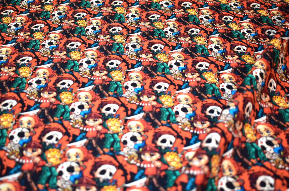 Black & Orange Halloween Crazy Crowd Printed 100% Cotton Fabric