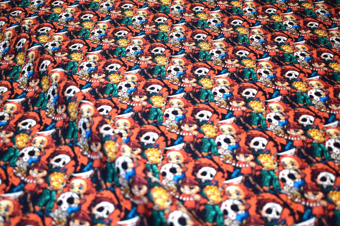 Black & Orange Halloween Crazy Crowd Printed 100% Cotton Fabric