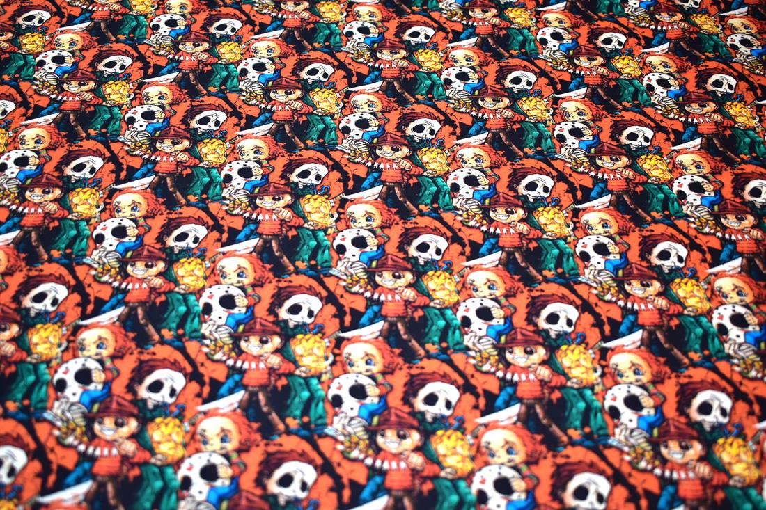 Black & Orange Halloween Crazy Crowd Printed 100% Cotton Fabric