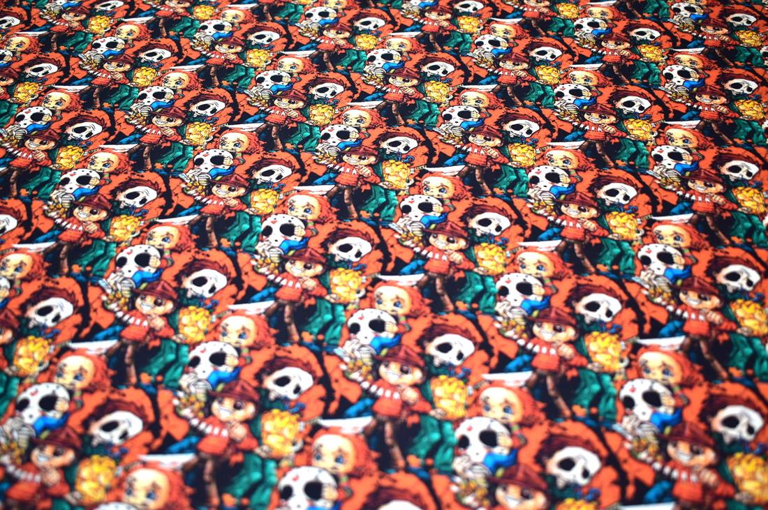 Black & Orange Halloween Crazy Crowd Printed 100% Cotton Fabric