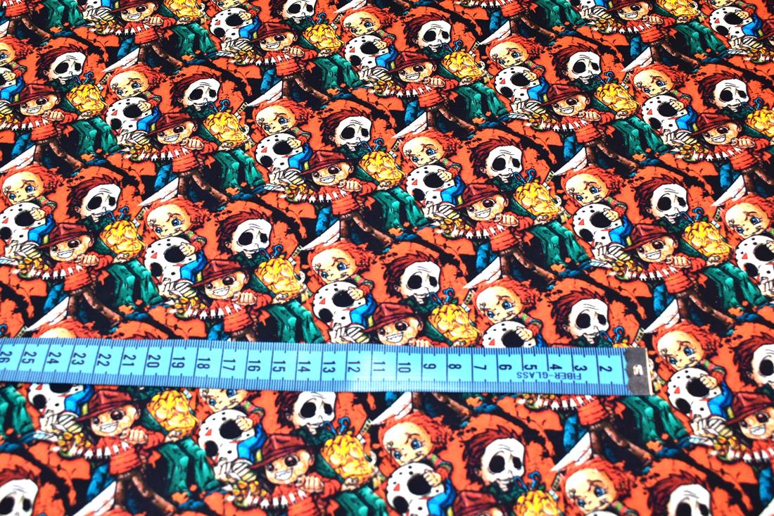 Black & Orange Halloween Crazy Crowd Printed 100% Cotton Fabric