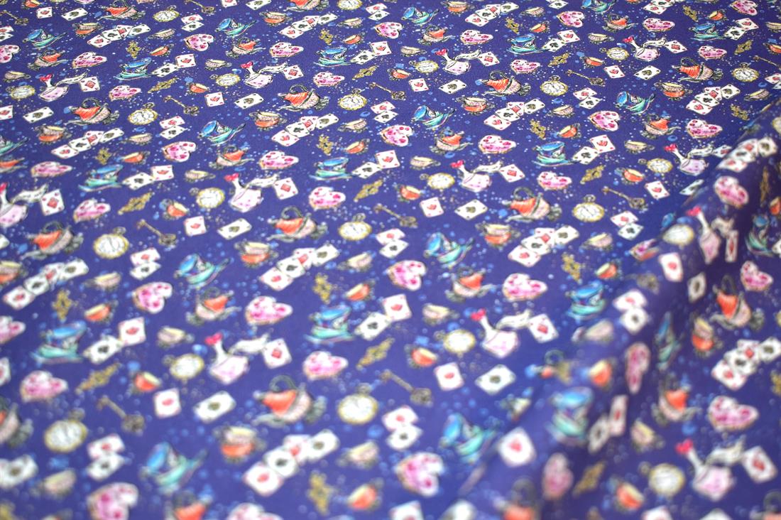 Purple & Navy Wonderland Printed 100% Cotton Fabric