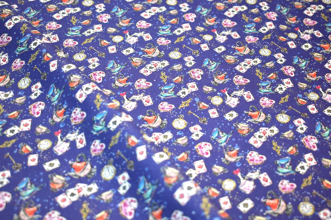 Purple & Navy Wonderland Printed 100% Cotton Fabric