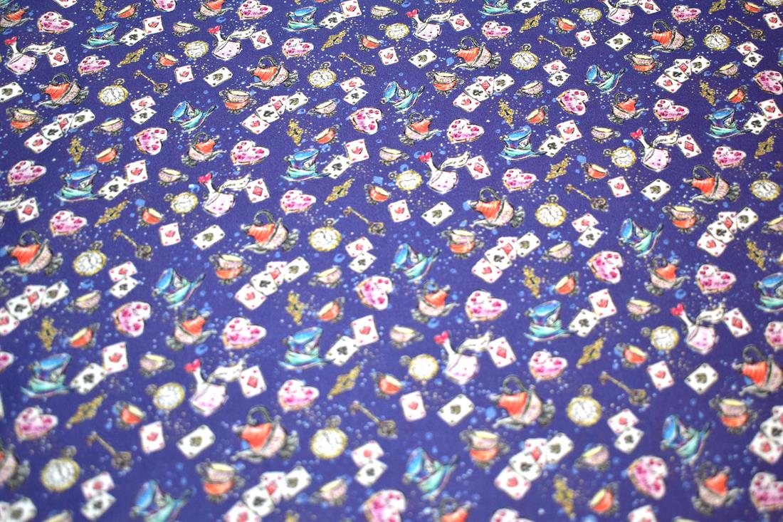 Purple & Navy Wonderland Printed 100% Cotton Fabric