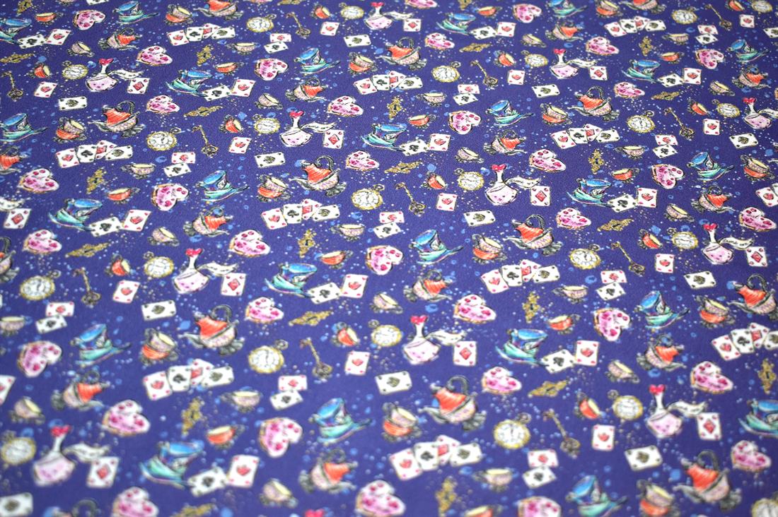 Purple & Navy Wonderland Printed 100% Cotton Fabric