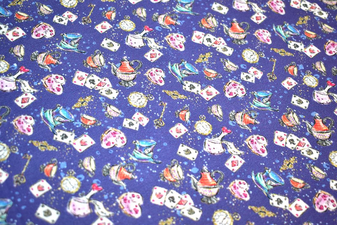Purple & Navy Wonderland Printed 100% Cotton Fabric