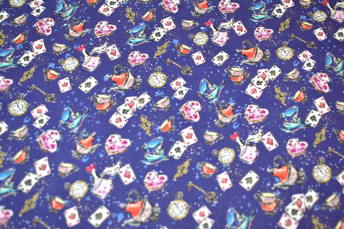Purple & Navy Wonderland Printed 100% Cotton Fabric
