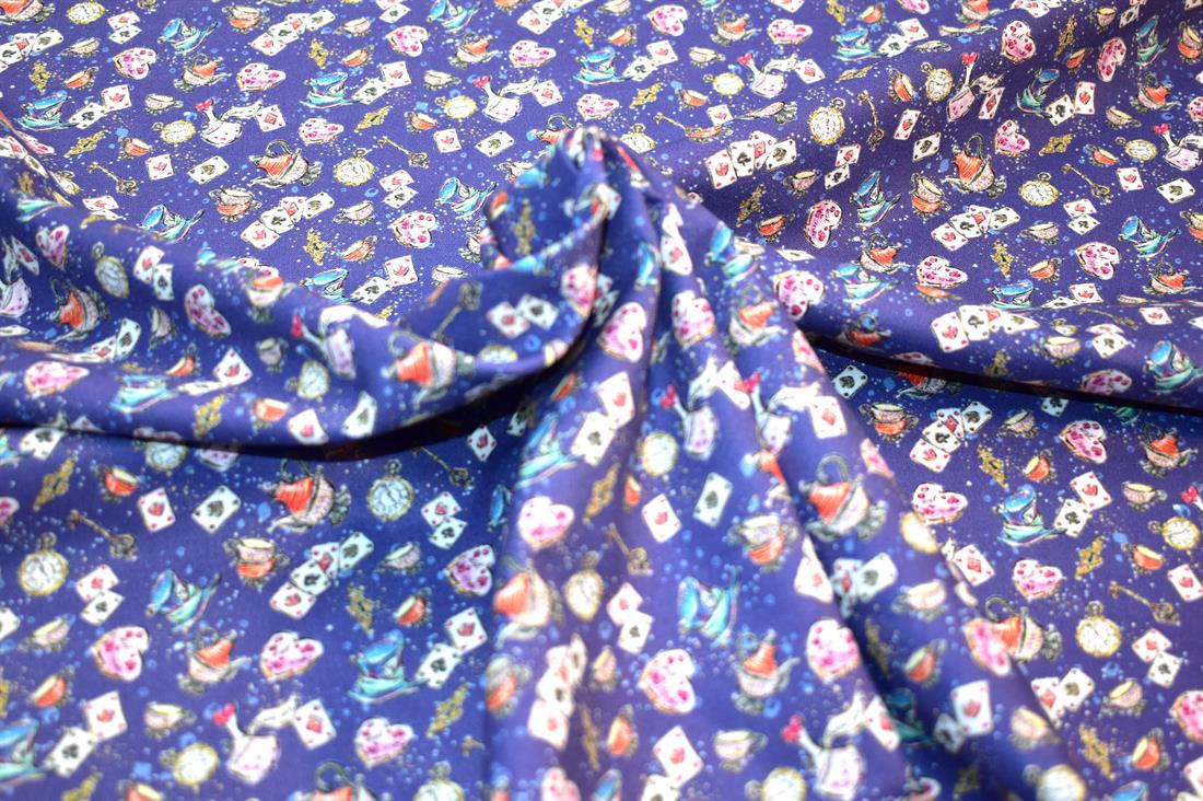 Purple & Navy Wonderland Printed 100% Cotton Fabric