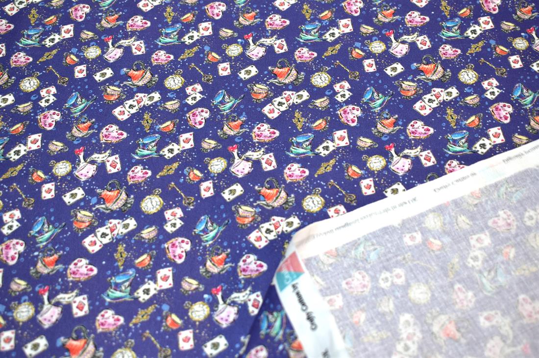 Purple & Navy Wonderland Printed 100% Cotton Fabric