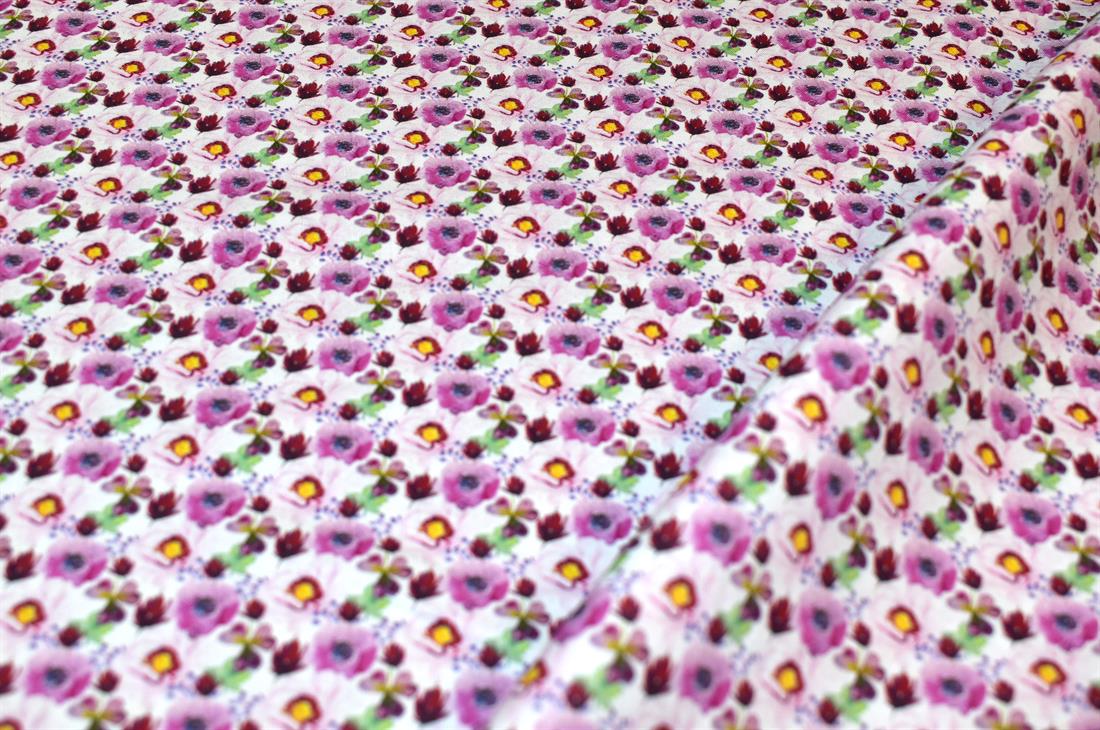 White & Pink Floral Printed 100% Cotton Fabric