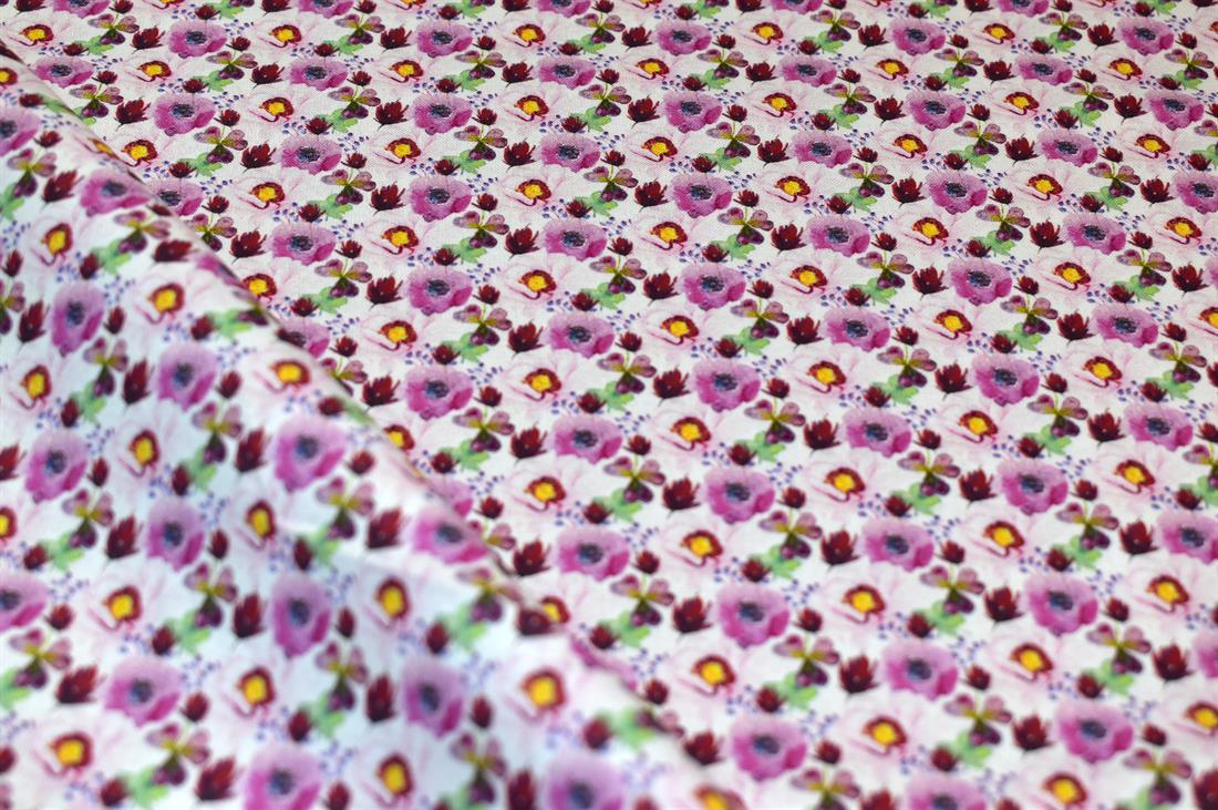 White & Pink Floral Printed 100% Cotton Fabric