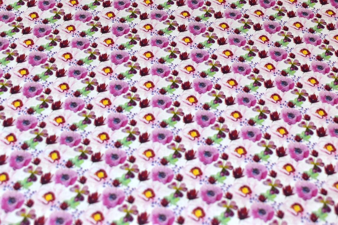 White & Pink Floral Printed 100% Cotton Fabric