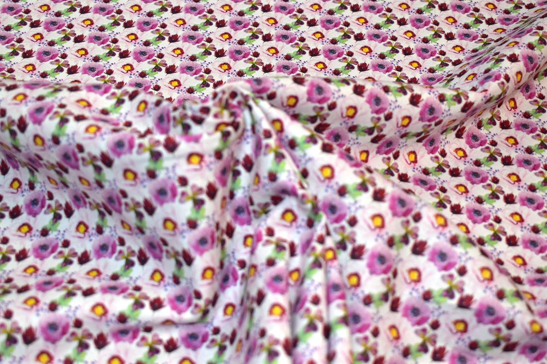 White & Pink Floral Printed 100% Cotton Fabric