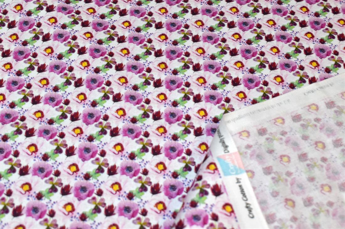 White & Pink Floral Printed 100% Cotton Fabric