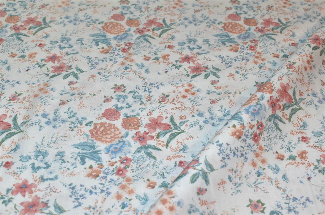 Cream Floral Printed 100% Poplin