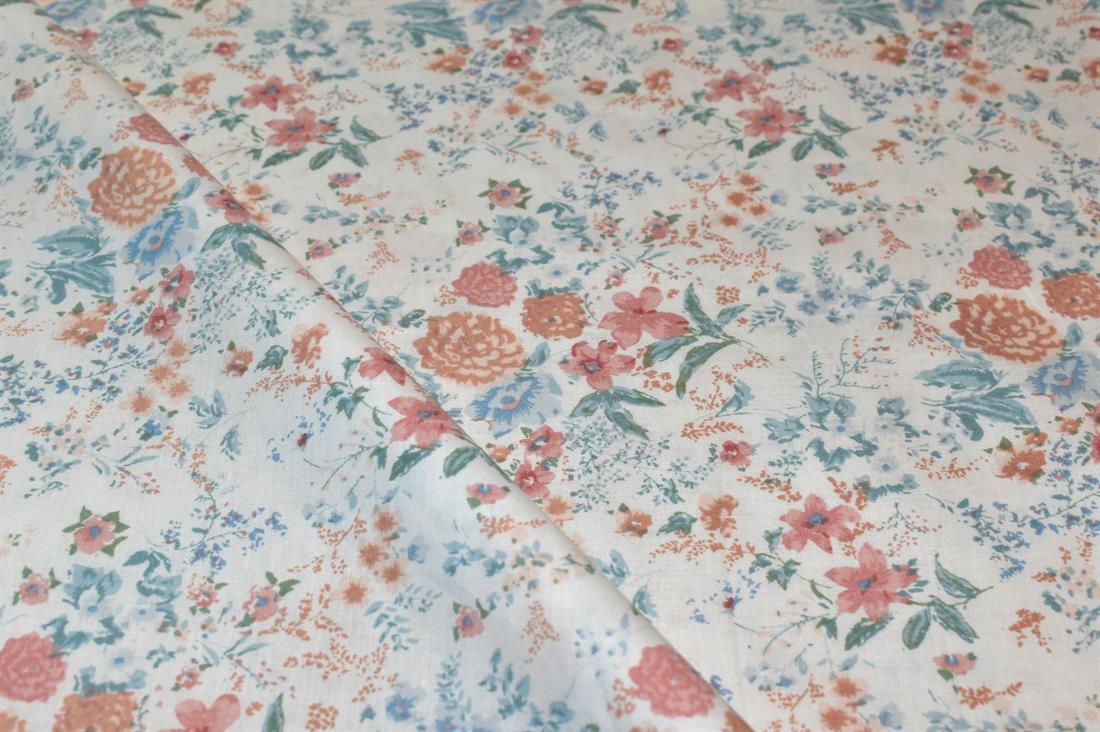 Cream Floral Printed 100% Poplin