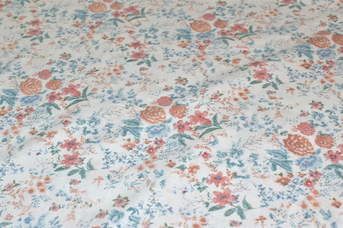Cream Floral Printed 100% Poplin