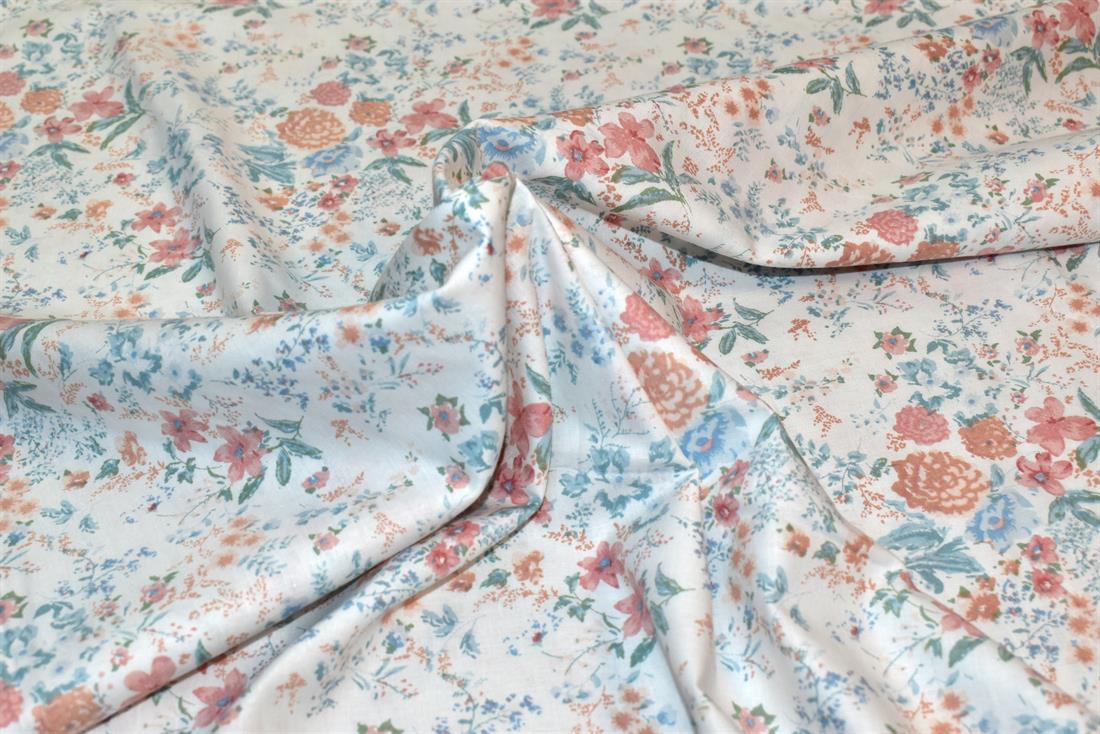 Cream Floral Printed 100% Poplin