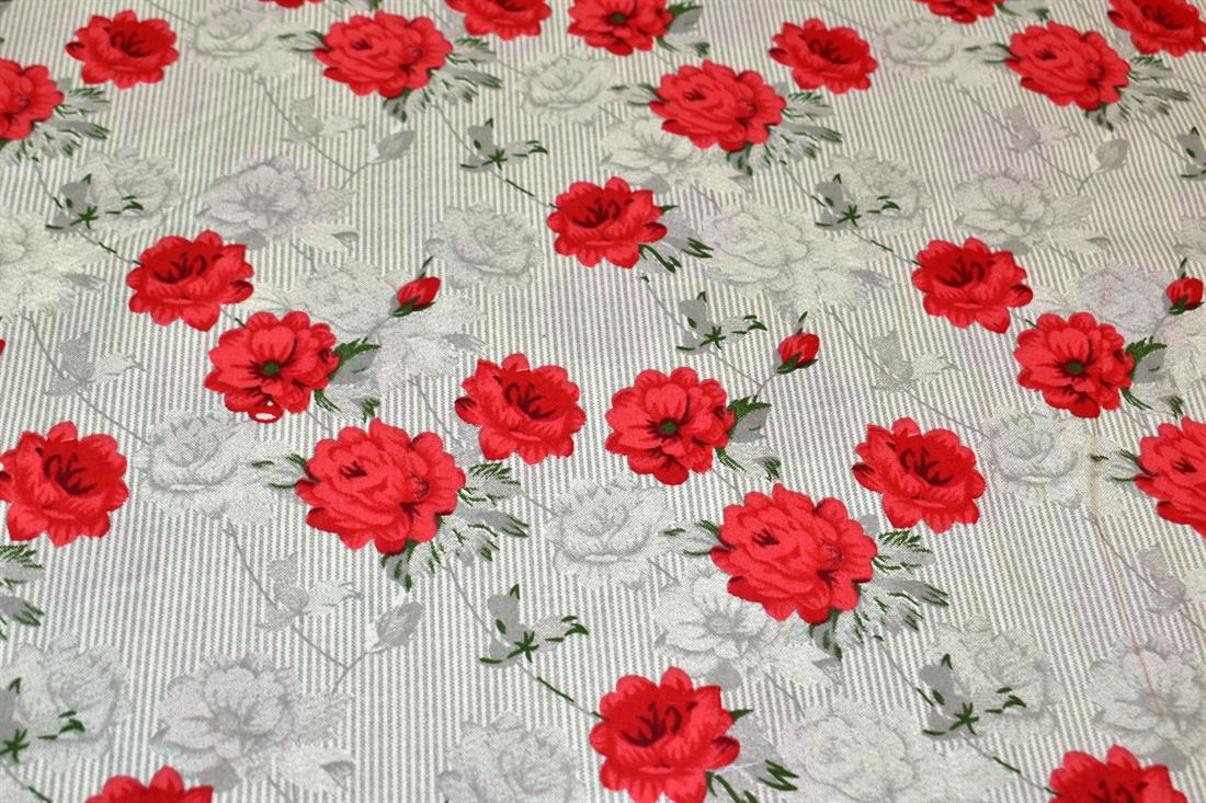 Light Grey Rose Printed 100% Cotton Fabric