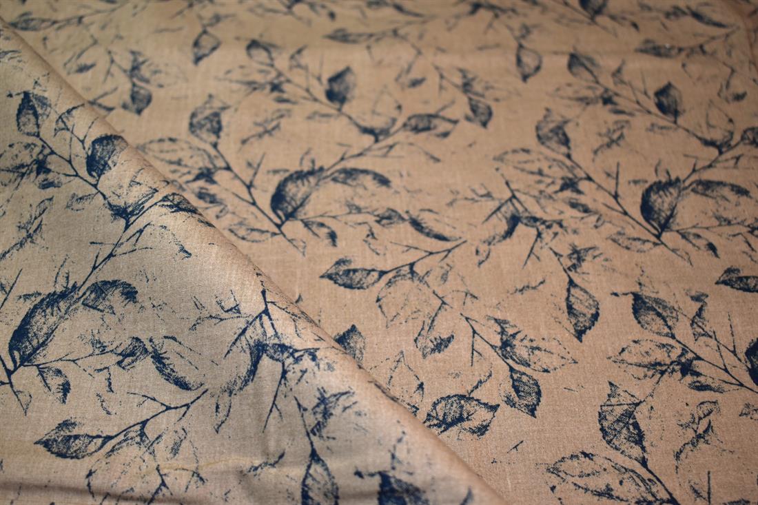Light Brown Leaves Printed Cotton Poplin Fabric