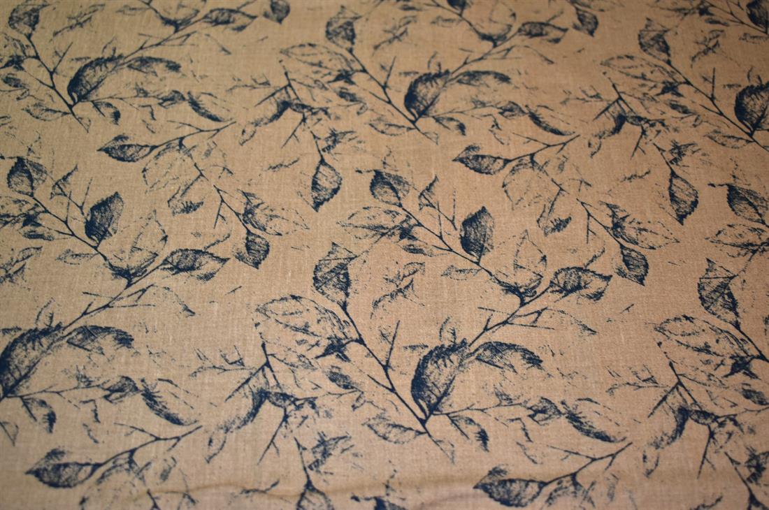Light Brown Leaves Printed Cotton Poplin Fabric