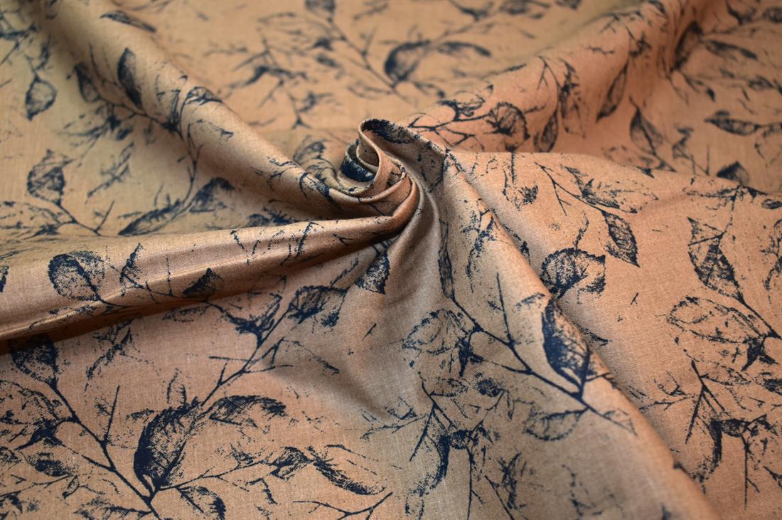 Light Brown Leaves Printed Cotton Poplin Fabric