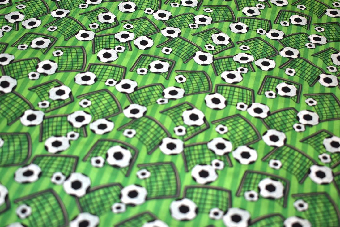 Green Football Printed 100% Cotton Fabric