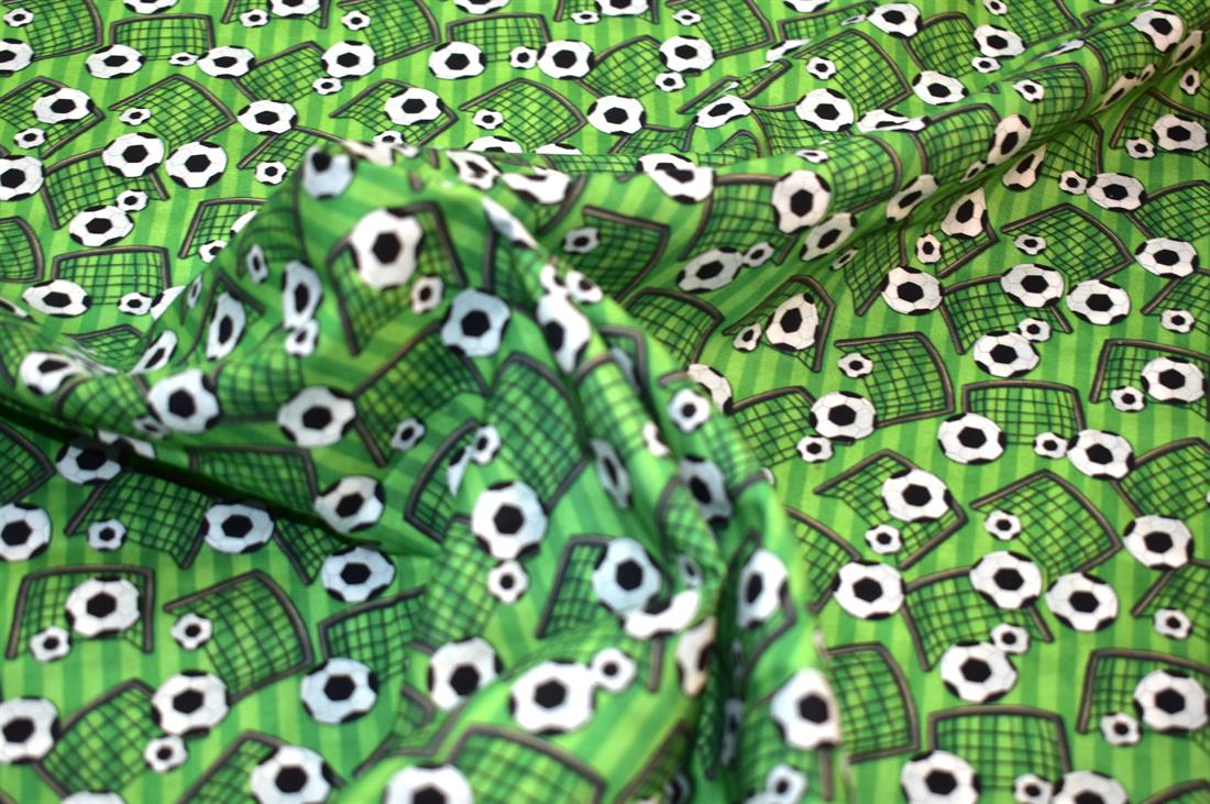 Green Football Printed 100% Cotton Fabric