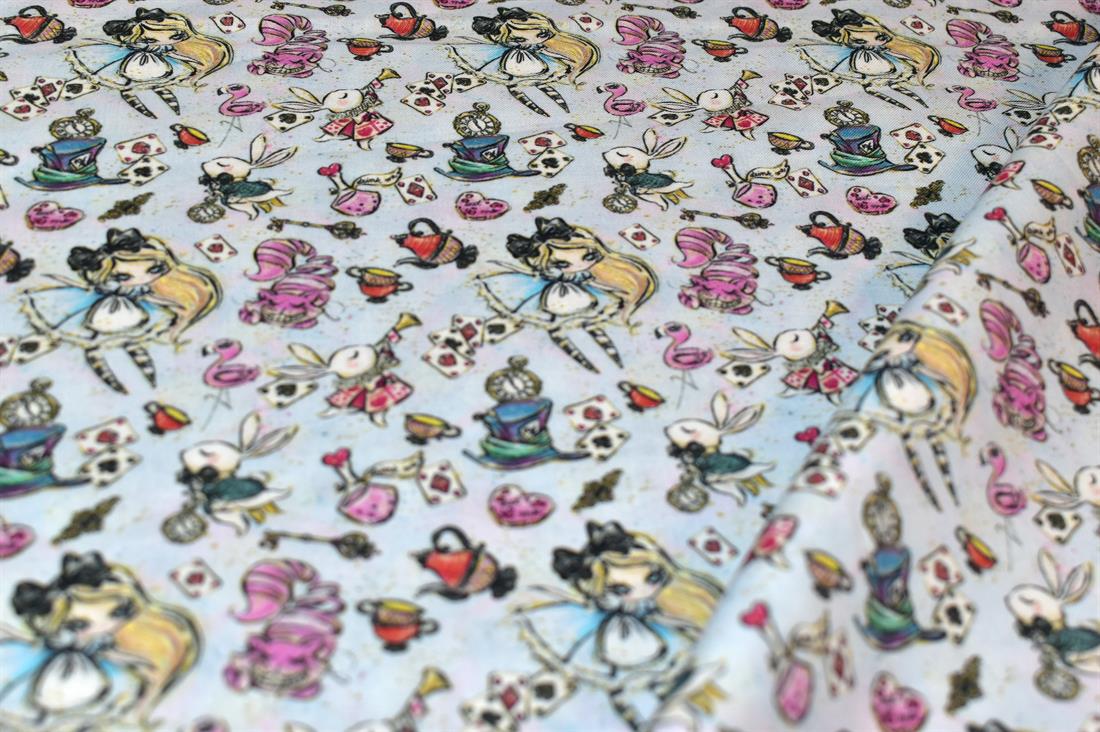 Light Blue Wonderland Printed 100% Cotton Fabric