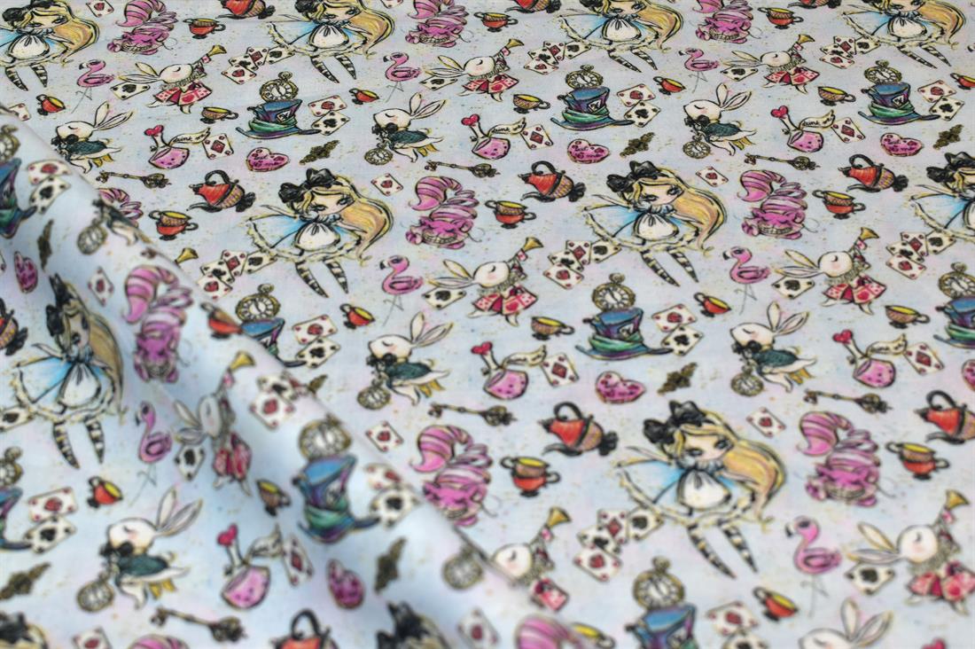 Light Blue Wonderland Printed 100% Cotton Fabric
