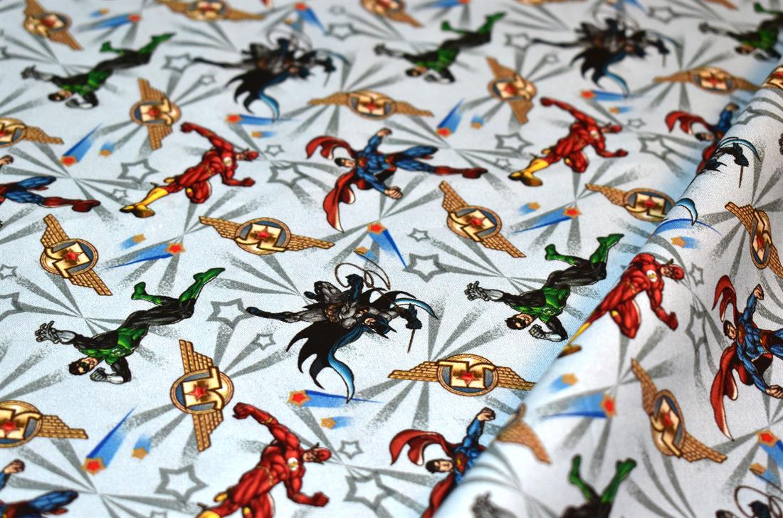 Light Blue Justice League Printed 100% Cotton Fabric